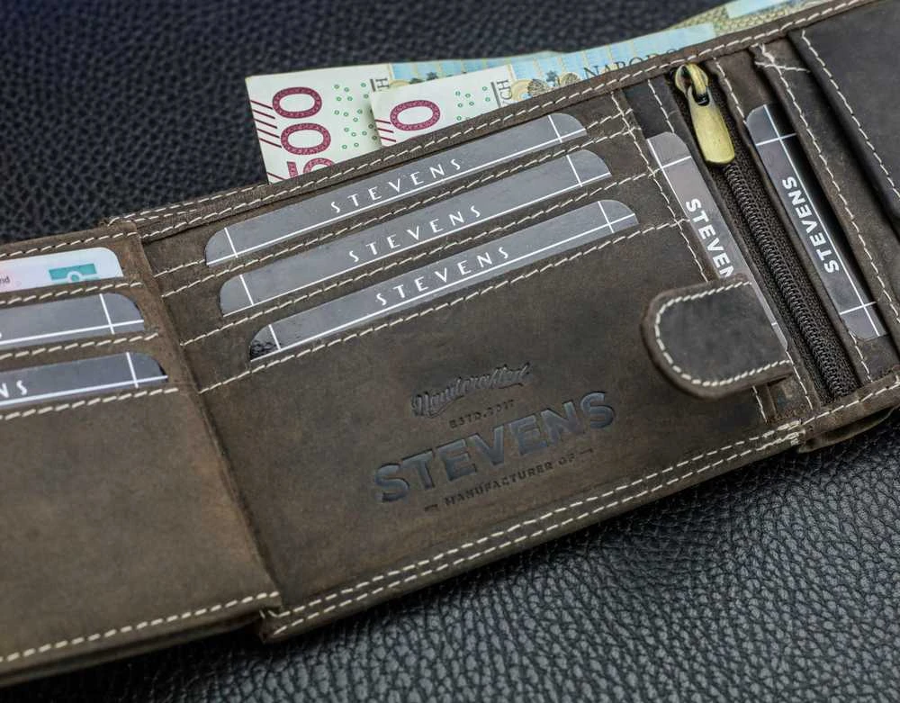 Vyriška odinė piniginė Stevens su RFID apsauga rudos spalvos