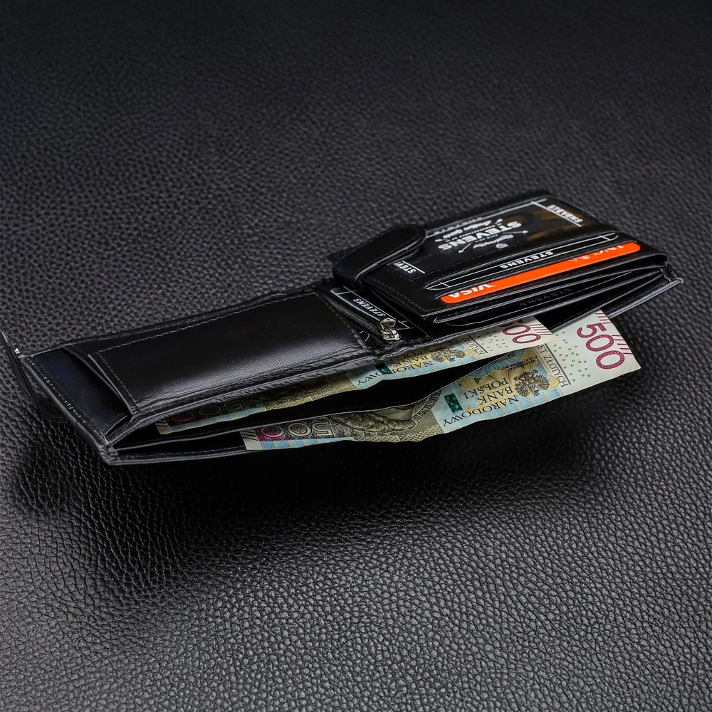 Vyriška odinė piniginė Stevens su RFID apsauga, juoda PREMIUM 03-325A