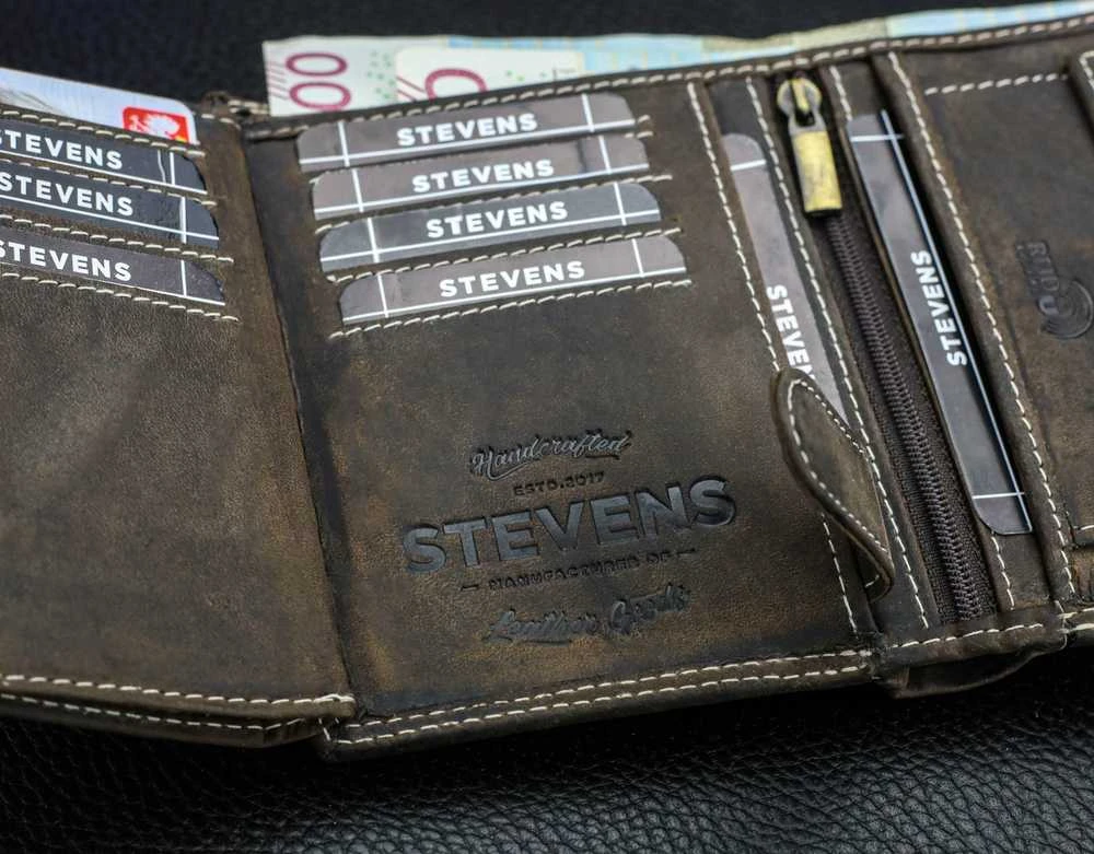 Vyriška odinė piniginė Stevens su RFID apsauga, rudos spalvos