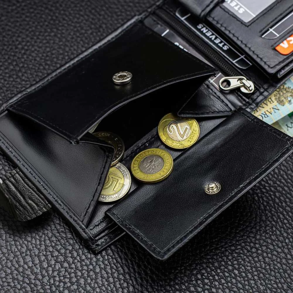 Vyriška odinė piniginė Stevens su RFID apsauga, juoda PREMIUM 03-325A