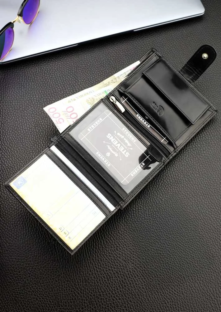 Vyriška odinė piniginė Stevens su RFID apsauga juodos spalvos