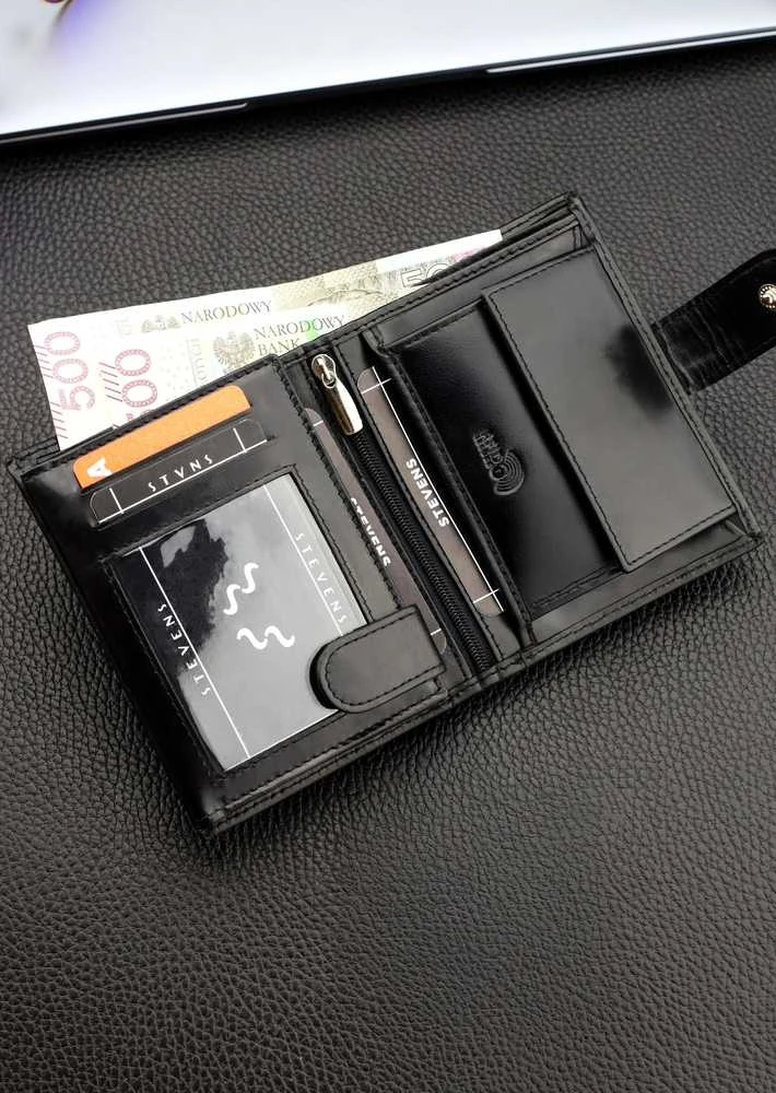 Vyriška odinė piniginė Stevens su RFID apsauga juodos spalvos