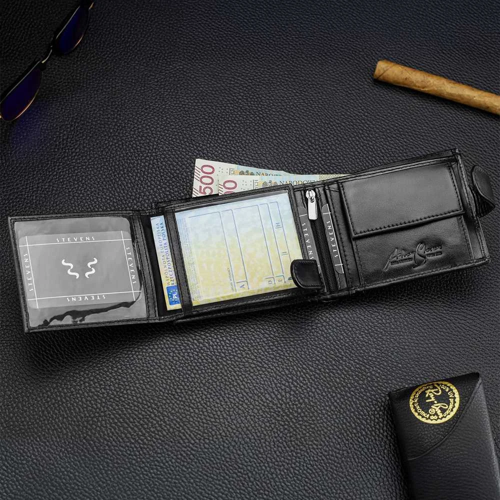 Vyriška odinė piniginė Stevens su RFID apsauga, juoda PREMIUM 07-325A