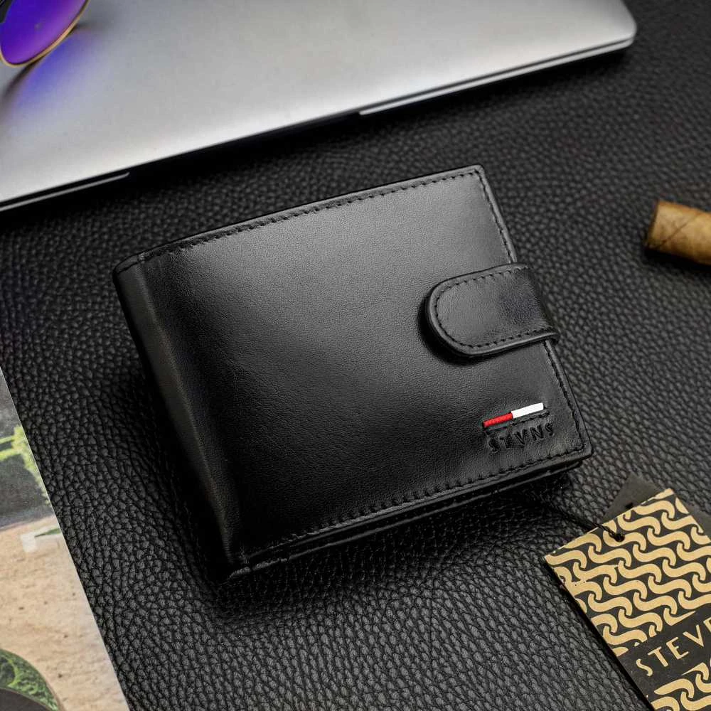 Vyriška odinė piniginė Stevens su RFID apsauga, juoda PREMIUM 07-325A