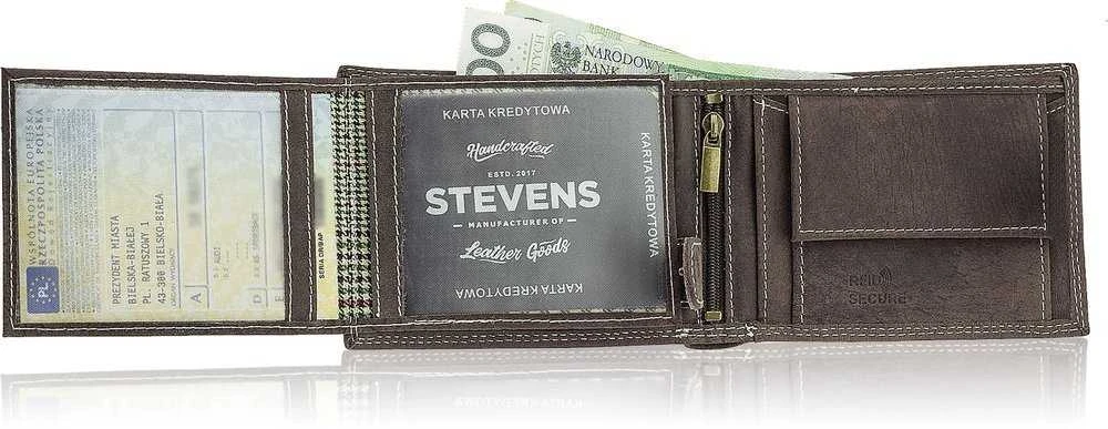 Vyriška odinė piniginė Stevens su RFID apsauga rudos spalvos