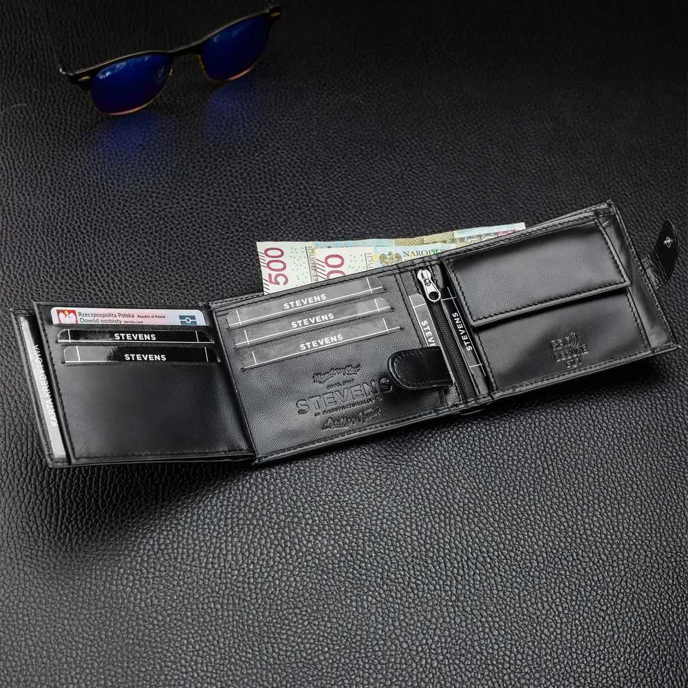 Vyriška odinė piniginė Stevens su RFID apsauga, juoda PREMIUM 03-325A