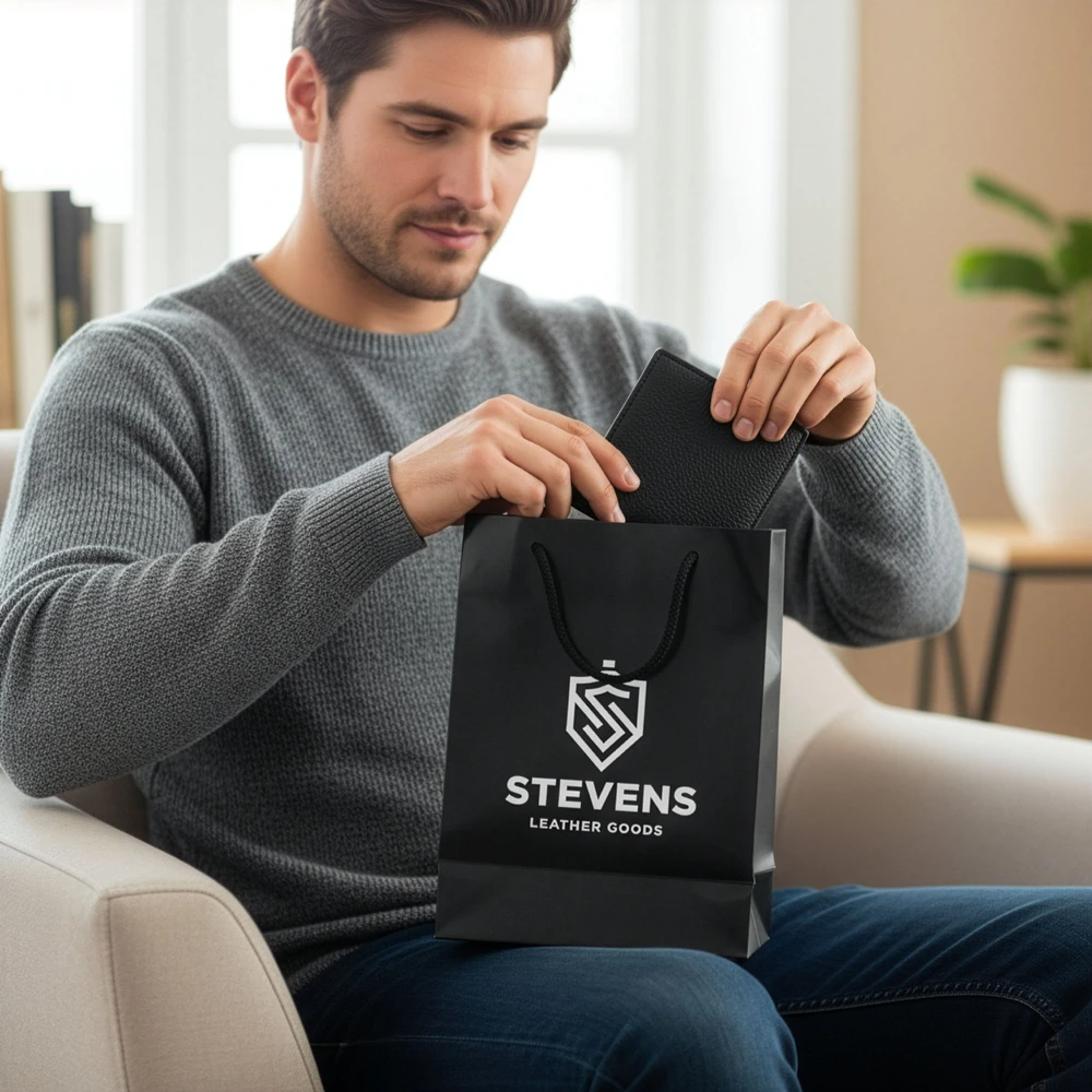 Vyriška odinė piniginė Stevens su RFID apsauga, juoda PREMIUM W-325A
