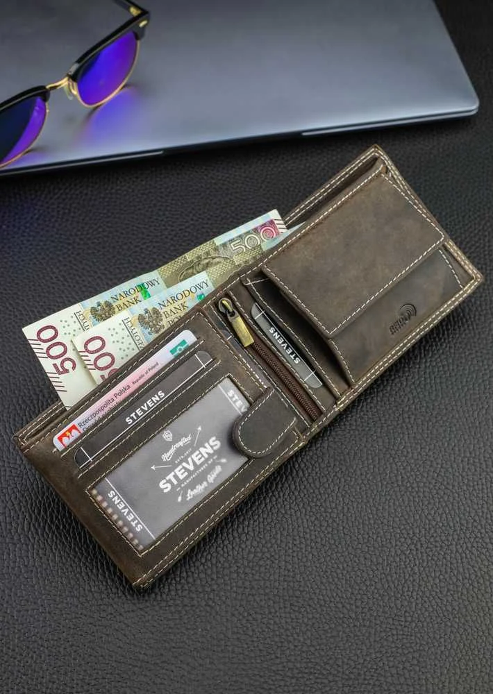 Vyriška odinė piniginė Stevens su RFID apsauga rudos spalvos