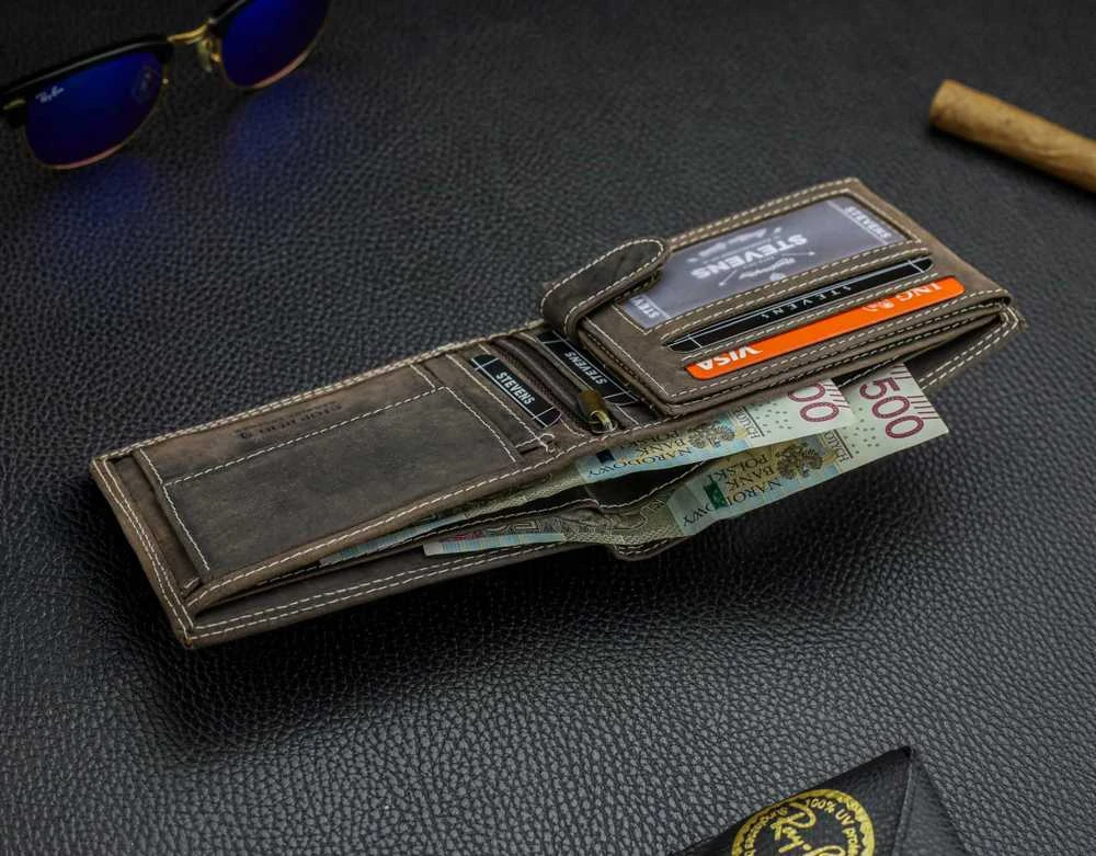 Vyriška odinė piniginė Stevens su RFID apsauga rudos spalvos