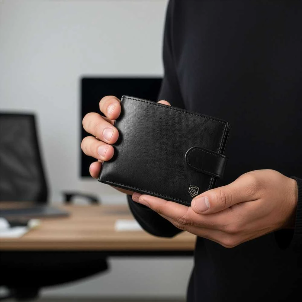 Vyriška odinė piniginė Stevens su RFID apsauga, juoda PREMIUM 03-325A
