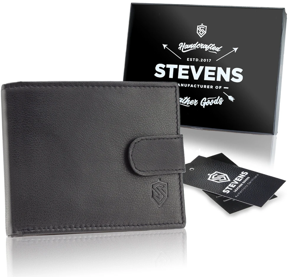 Vyriška odinė piniginė Stevens su RFID apsauga, juoda PREMIUM W-325A