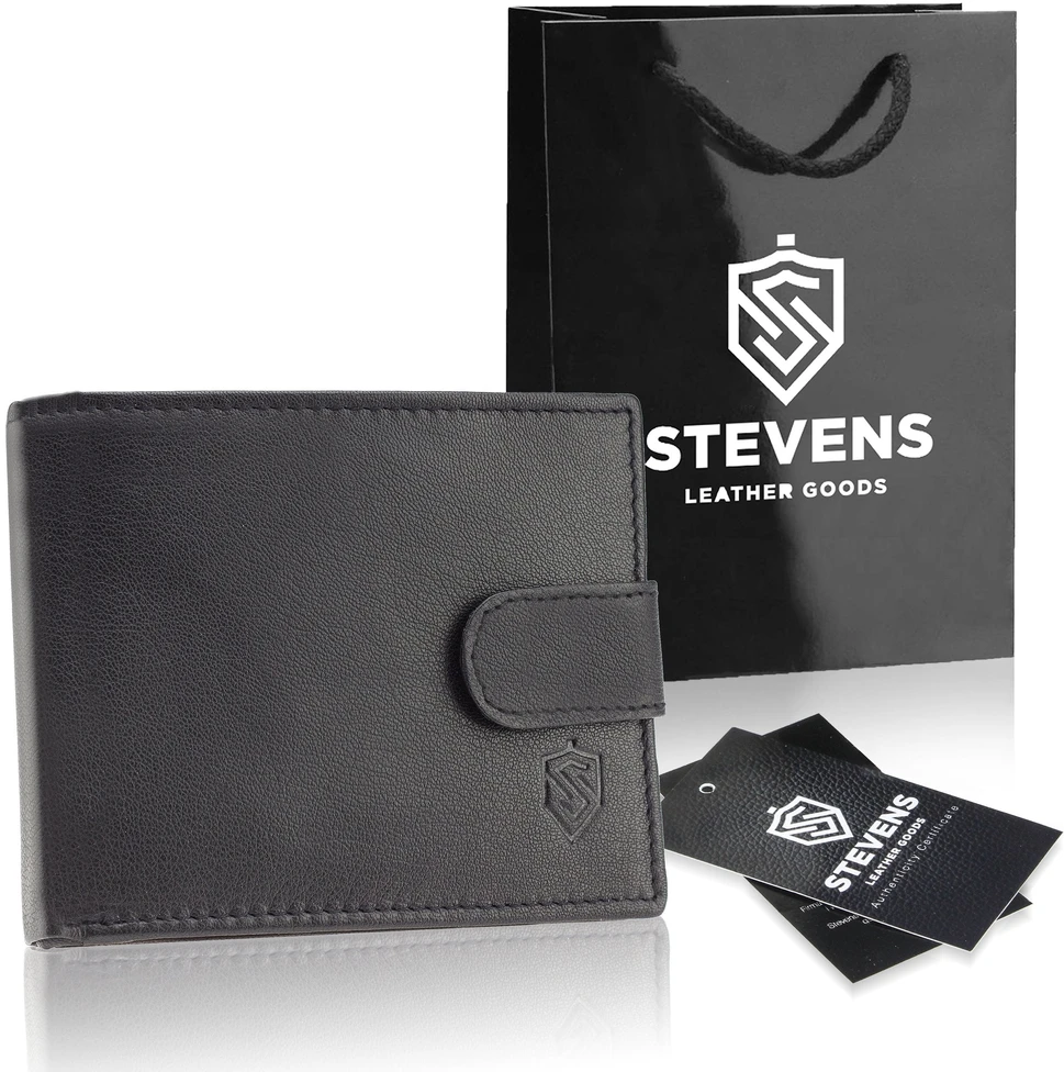 Vyriška odinė piniginė Stevens su RFID apsauga, juoda PREMIUM W-325A