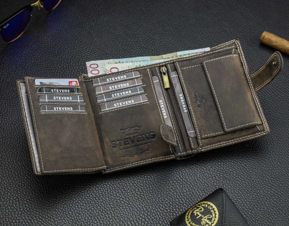 Vyriška odinė piniginė Stevens su RFID apsauga, rudos spalvos