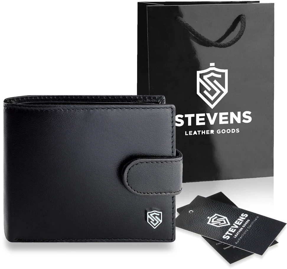 Vyriška odinė piniginė Stevens su RFID apsauga, juoda PREMIUM 03-325A