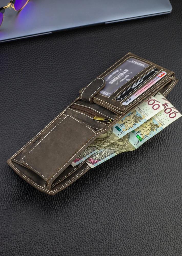 Vyriška odinė piniginė Stevens su RFID apsauga rudos spalvos