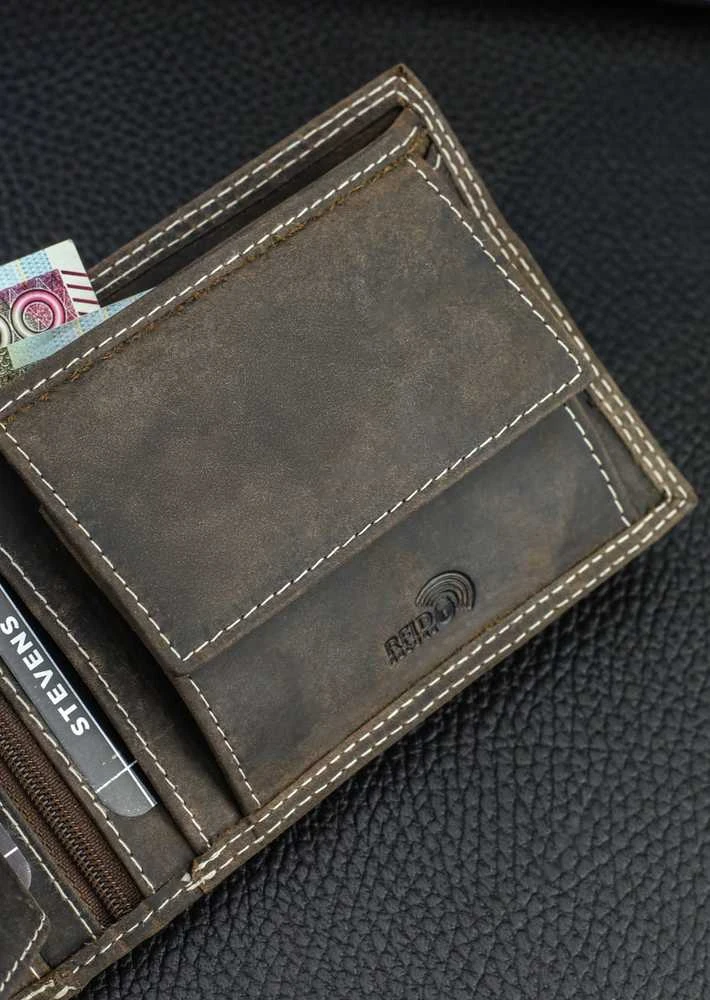 Vyriška odinė piniginė Stevens su RFID apsauga rudos spalvos