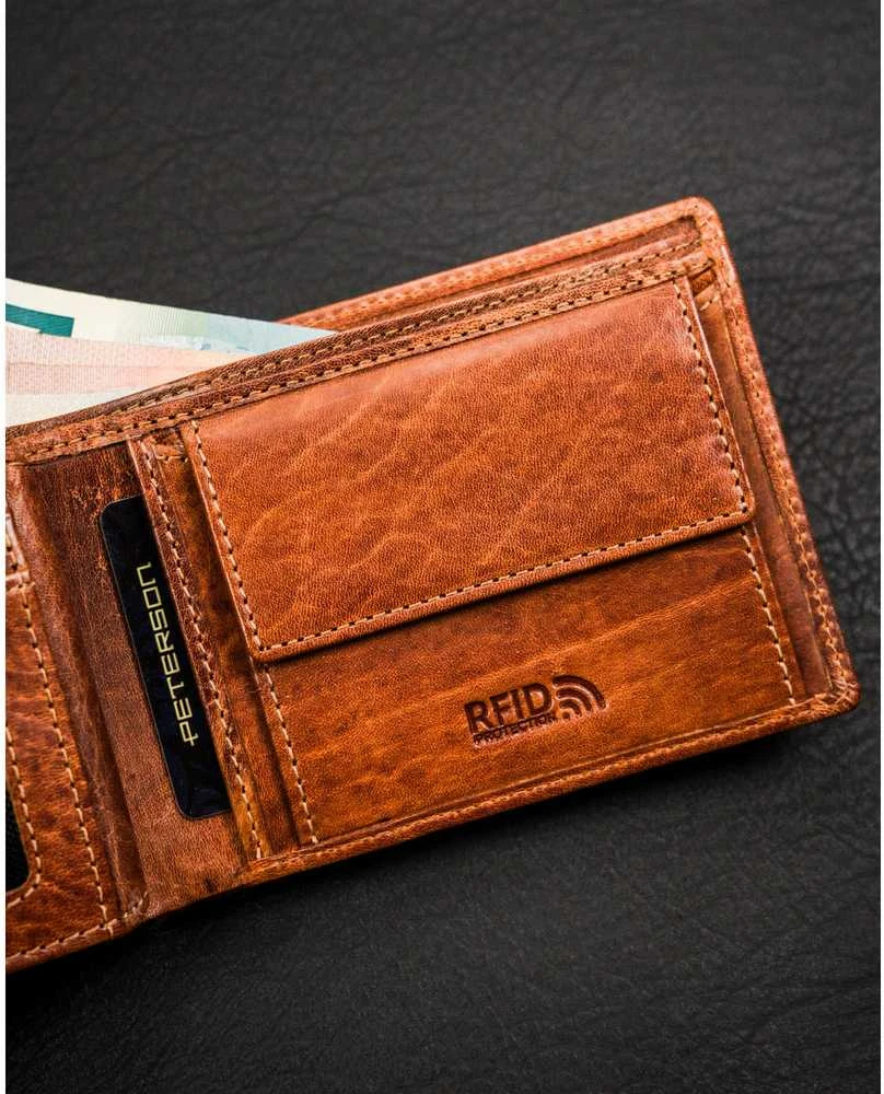 Vyriška odinė piniginė su RFID, ruda