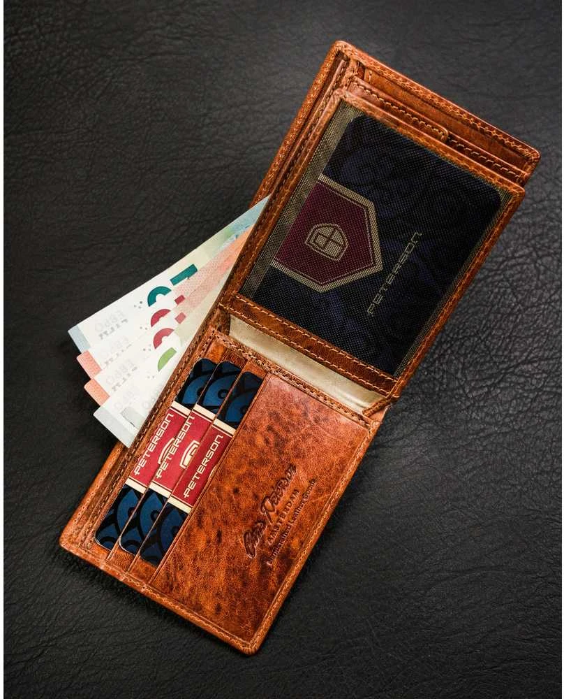 Vyriška odinė piniginė su RFID, ruda