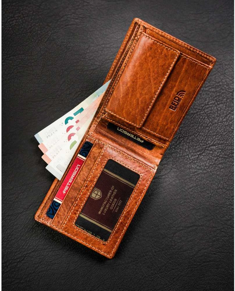 Vyriška odinė piniginė su RFID, ruda
