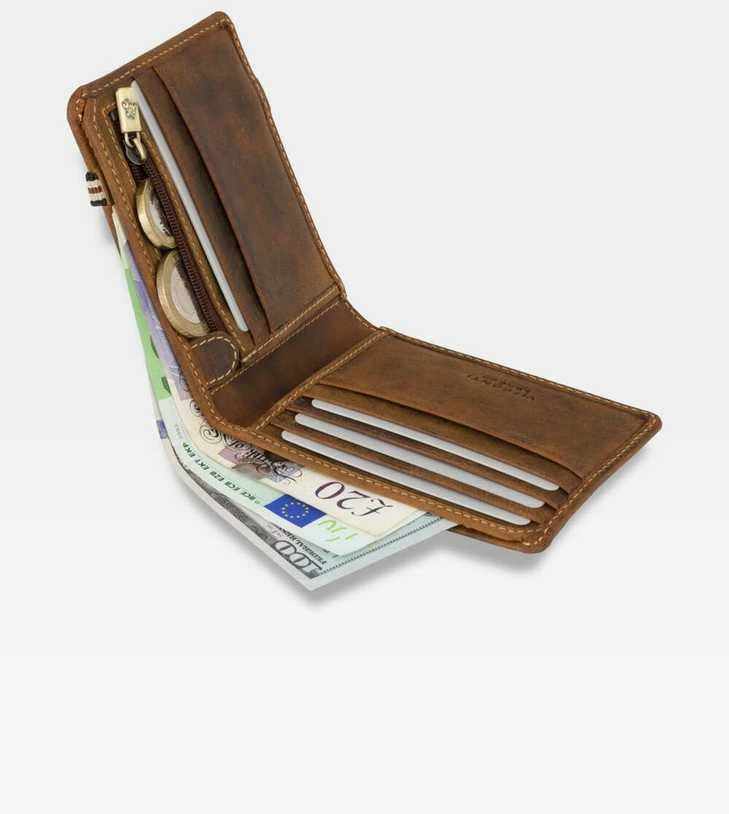 Vyriška odinė piniginė Visconti BN3, šviesiai ruda, su RFID apsauga ir užsegimu guma