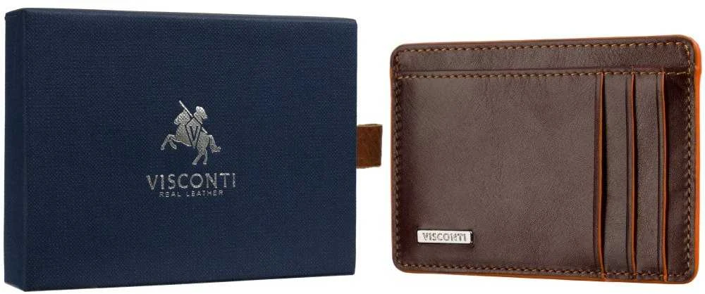 Vyriška odinė piniginė, Visconti Monaco ALP91, tamsiai ruda, su RFID apsauga