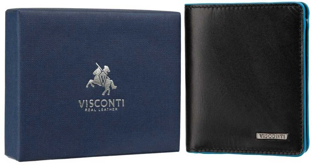 Vyriška odinė piniginė, Visconti Tignes ALP92, juoda, su RFID apsauga