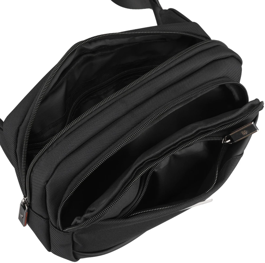 Vyriška „Peterson“ lengva juoda crossbody rankinė per petį su užtrauktuku, iš tekstilės