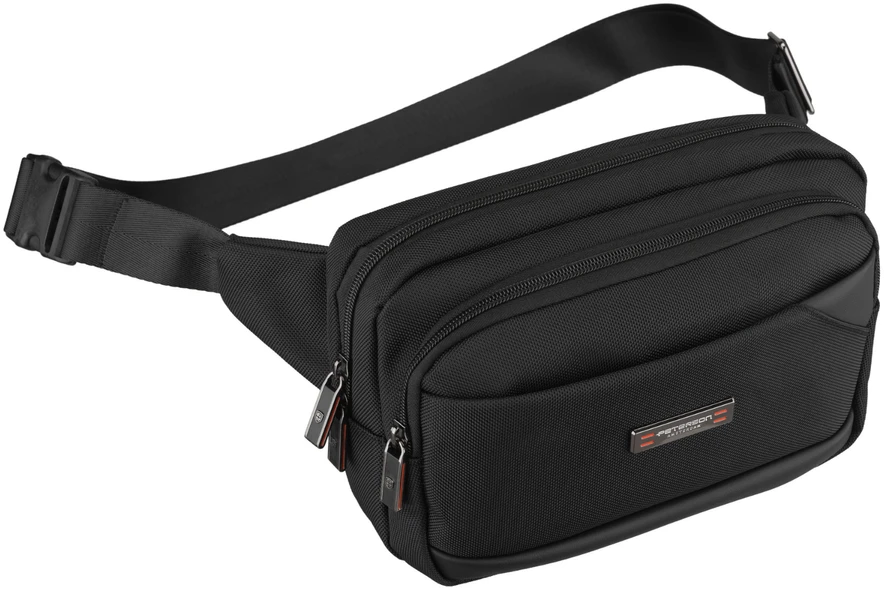 Vyriška „Peterson“ lengva juoda crossbody rankinė per petį su užtrauktuku, iš tekstilės
