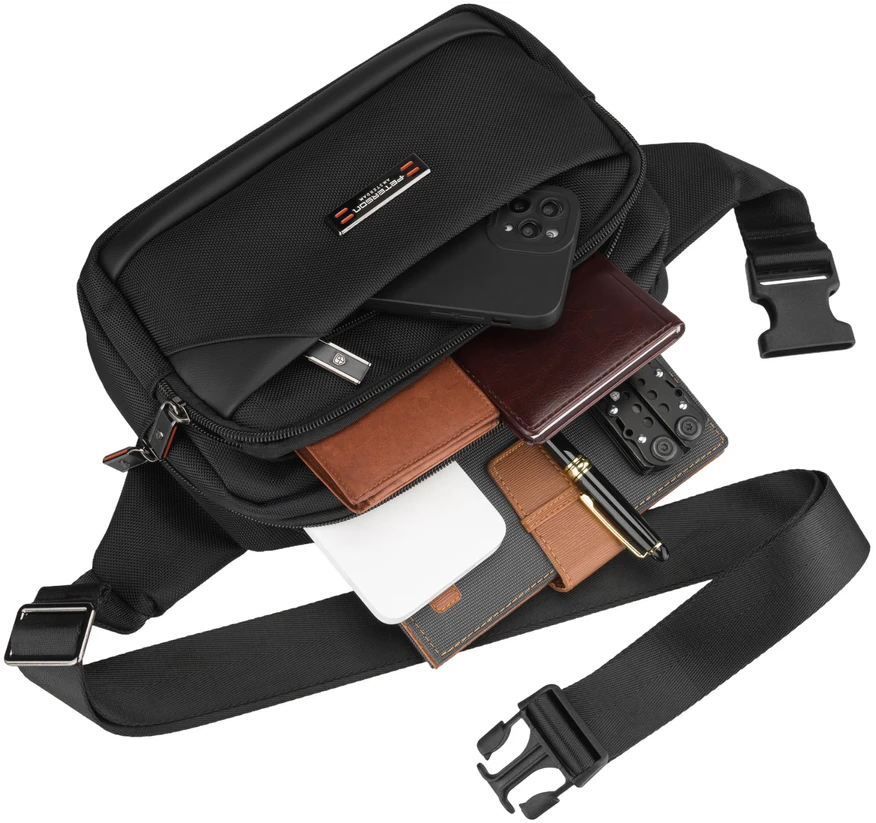 Vyriška „Peterson“ lengva juoda crossbody rankinė per petį su užtrauktuku, iš tekstilės