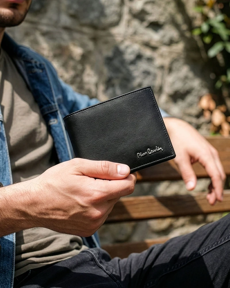Vyriška piniginė Pierre Cardin, juoda-raudona, natūrali oda, RFID apsauga 75TILAK