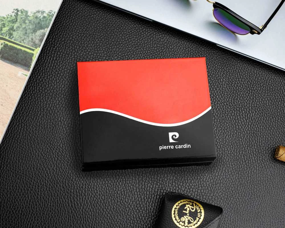 Vyriška piniginė Pierre Cardin, juoda-raudona, natūrali oda, RFID apsauga 75TILAK