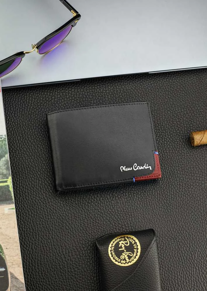 Vyriška piniginė Pierre Cardin, juoda-raudona, natūrali oda, RFID apsauga 75TILAK