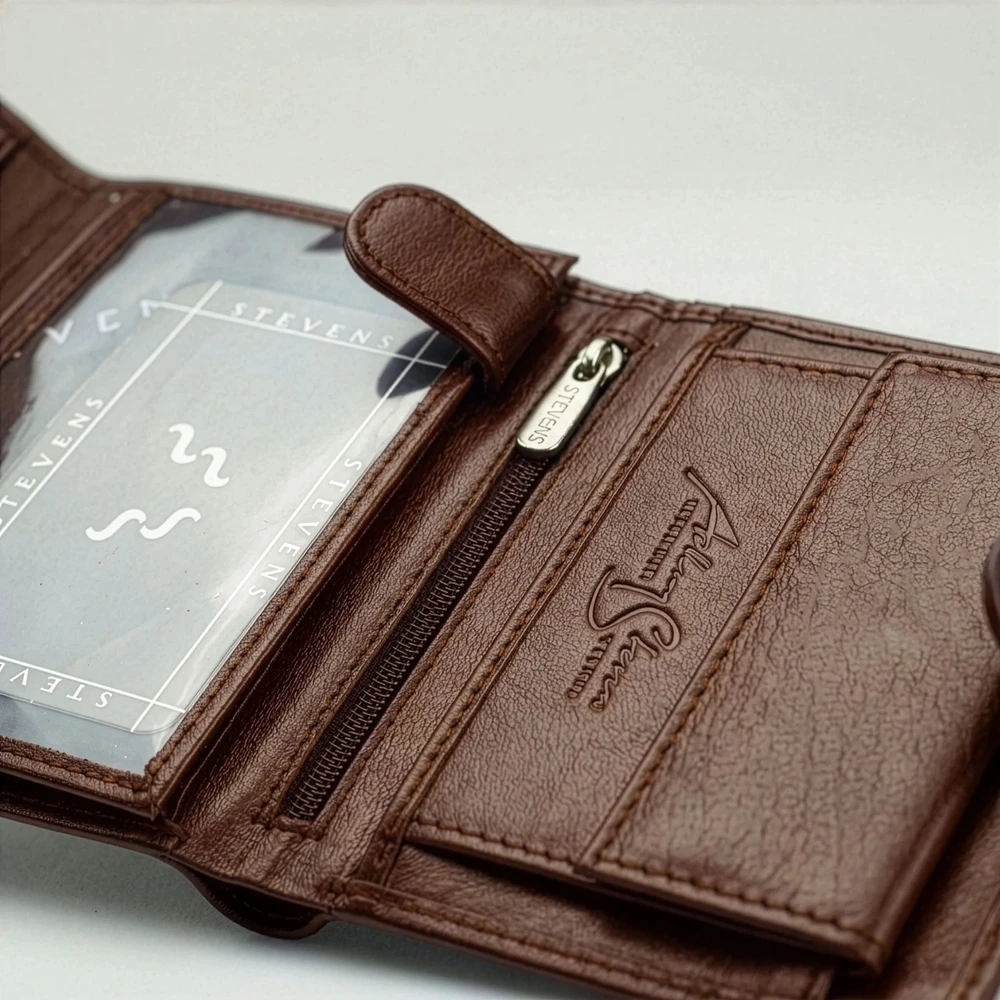 Vyriška vertikali odinė piniginė su RFID STEVENS, ruda D40032