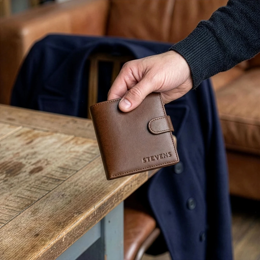 Vyriška vertikali odinė piniginė su RFID STEVENS, ruda D40032