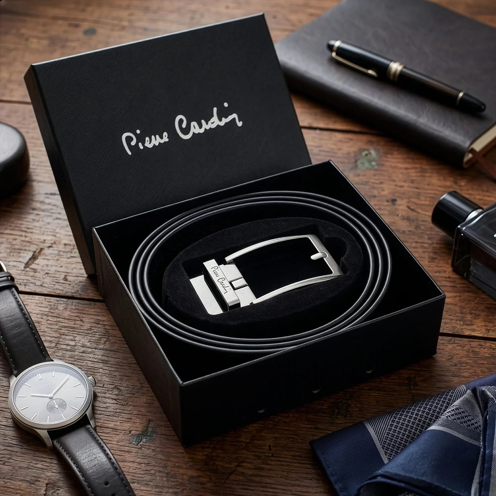 Vyriškas automatinis diržas Pierre Cardin, juodas, dovanų dėžutėje D40027