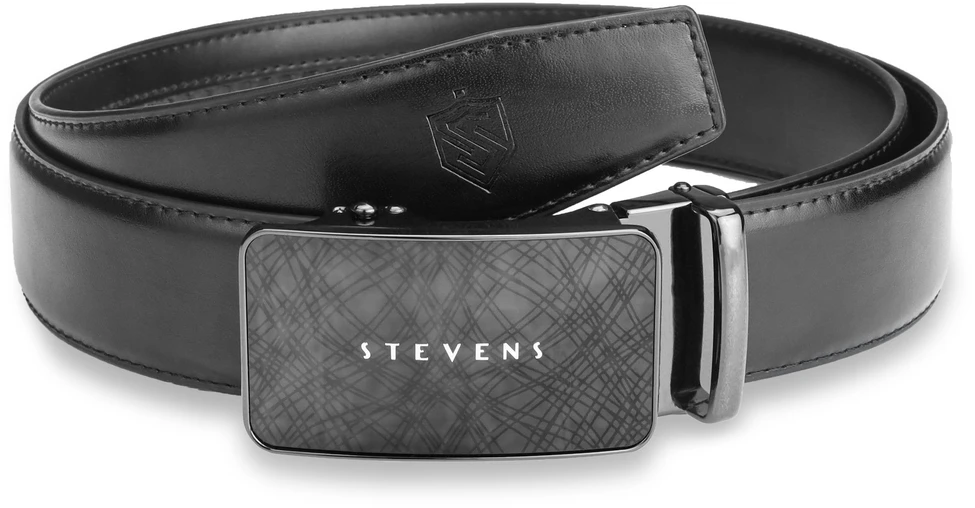 Vyriškas diržas Stevens, juodas, natūrali oda, automatinė sagtis 2506