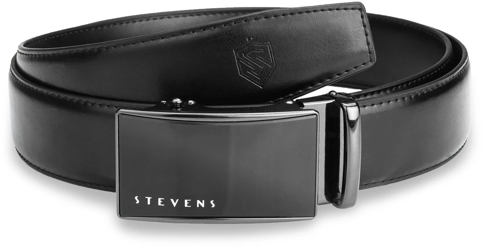 Vyriškas diržas Stevens, natūrali oda, juodas, automatinė sagtis 2505