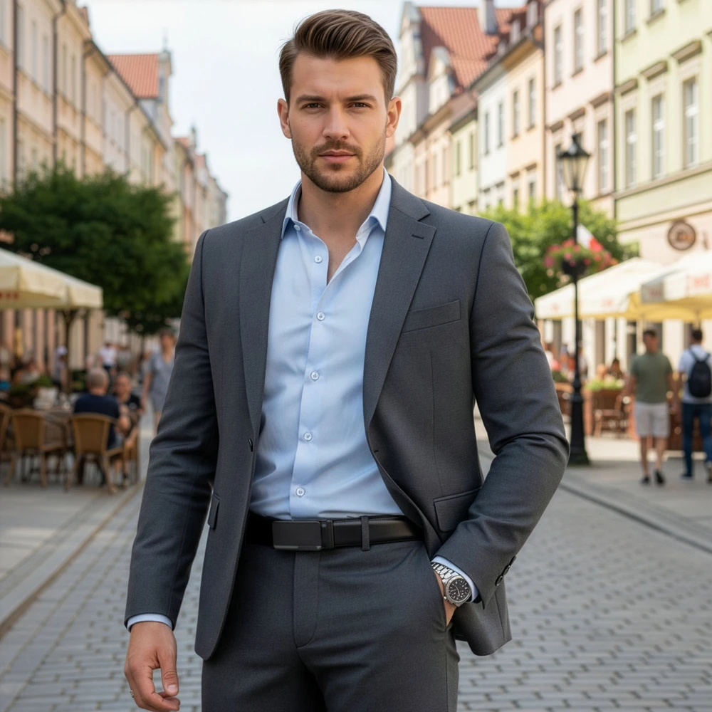 Vyriškas diržas Stevens, natūrali oda, juodas, automatinė sagtis 2503