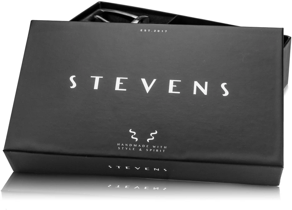 Vyriškas dvipusis odinis diržas STEVENS William, juodas/rudas, dovanų rinkinys P1