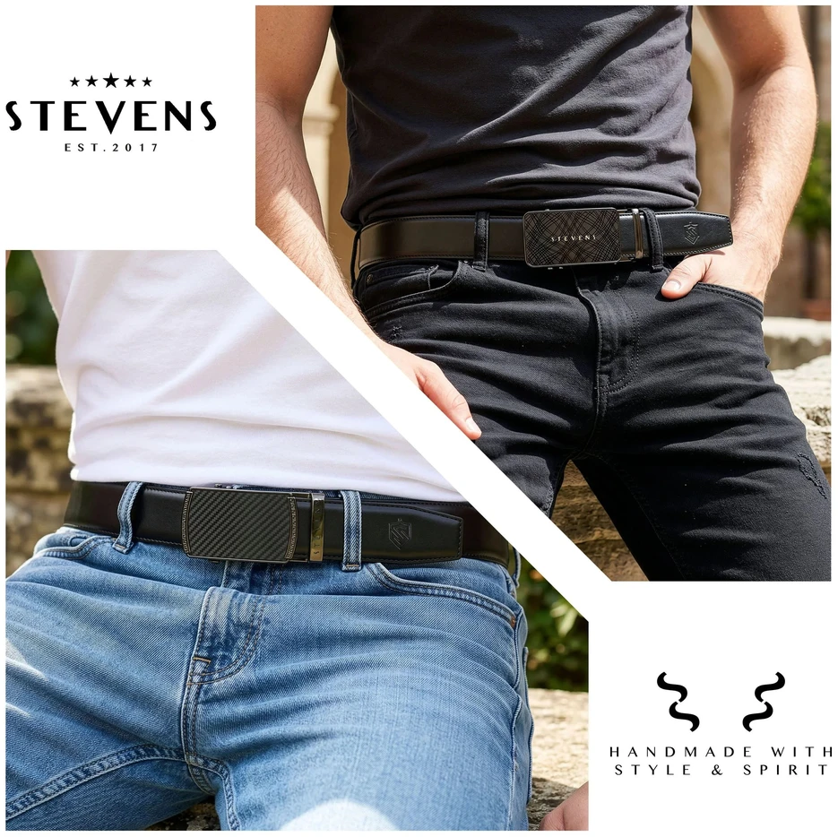 Vyriškas juodas odinis automatinis diržas STEVENS, 2 viename D39735