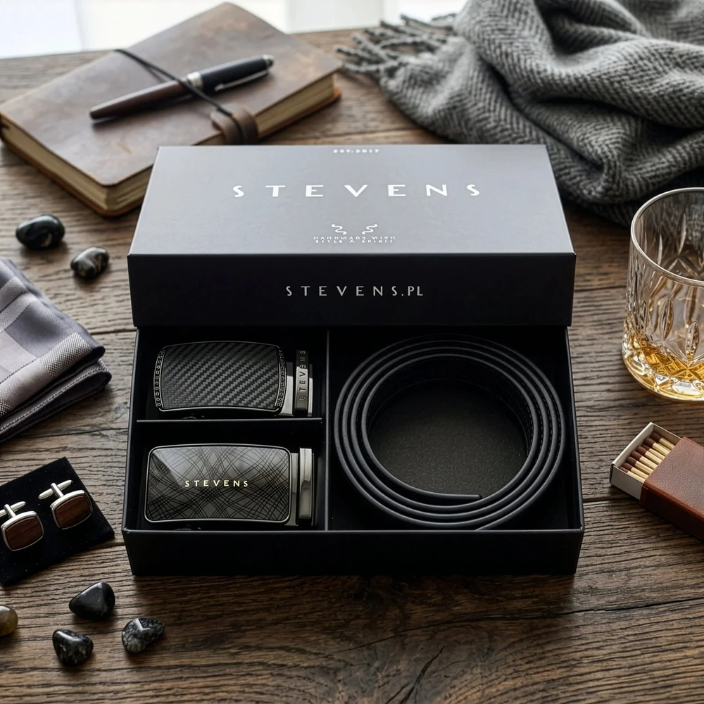 Vyriškas juodas odinis automatinis diržas STEVENS, 2 viename D39735