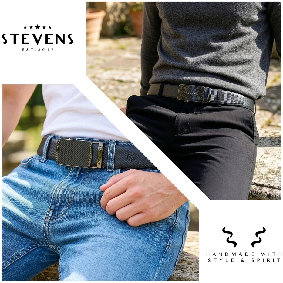 Vyriškas odinis automatinis diržas STEVENS, juodas, dovanų rinkinys 2 viename D39750