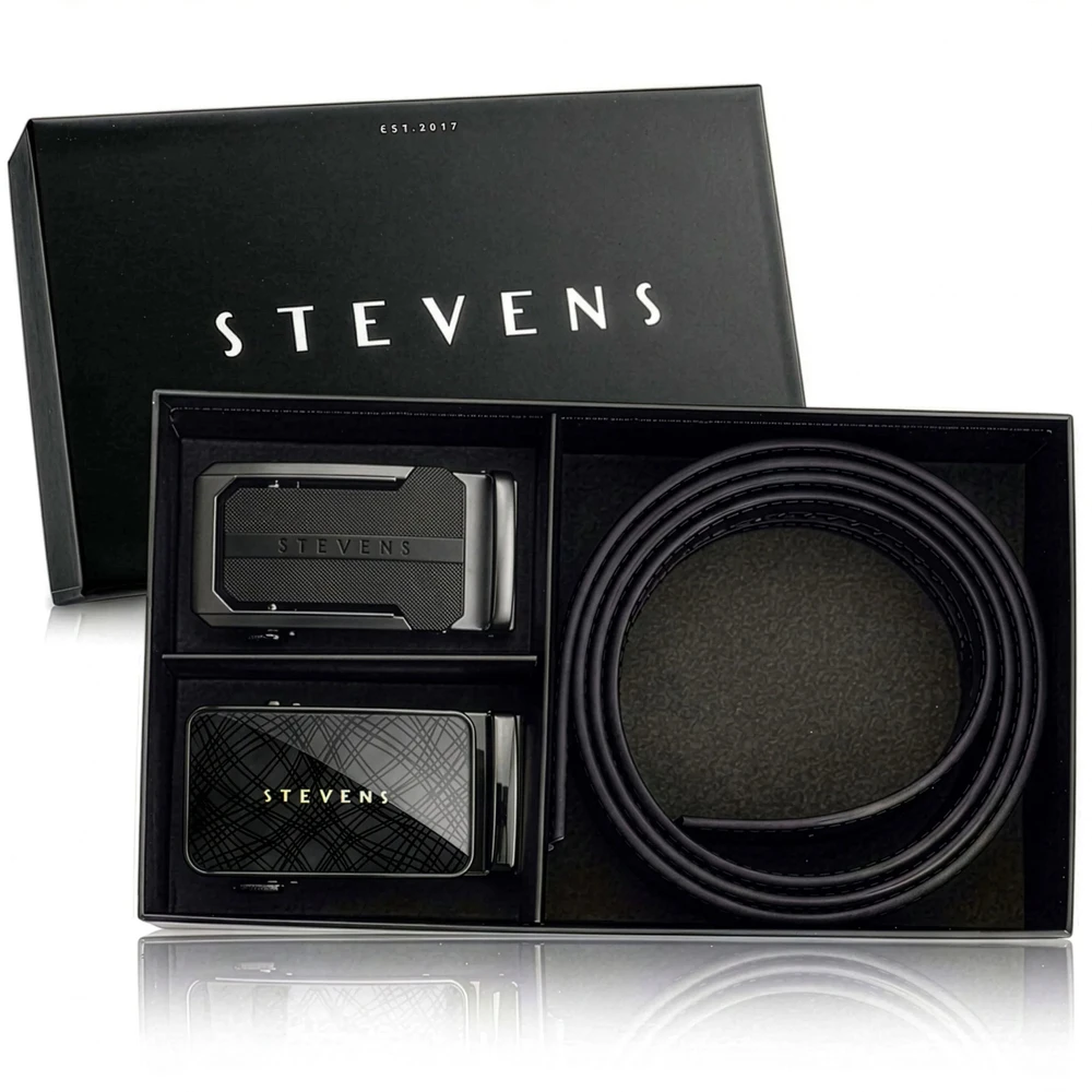 Vyriškas odinis diržas su automatinėmis sagtimis STEVENS, juodas 2 viename D39752