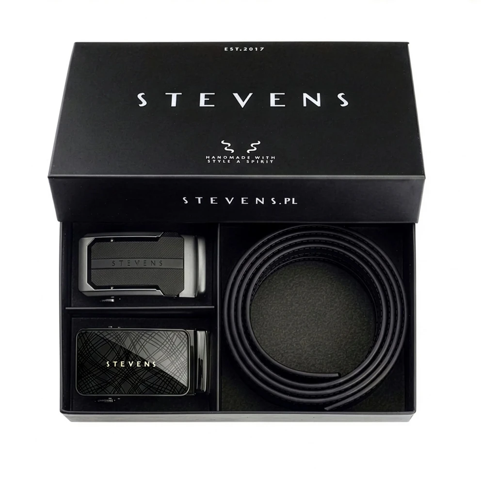 Vyriškas odinis diržas su automatinėmis sagtimis STEVENS, juodas 2 viename D39752