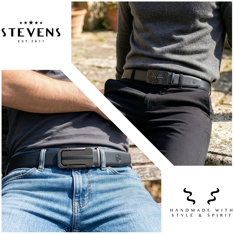 Vyriškas odinis diržas su automatinėmis sagtimis STEVENS, juodas 2 viename D39752