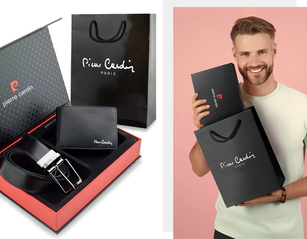 Vyriškas rinkinys Pierre Cardin: odinė piniginė ir dvipusis diržas, juodas/rudas 75T8806BR