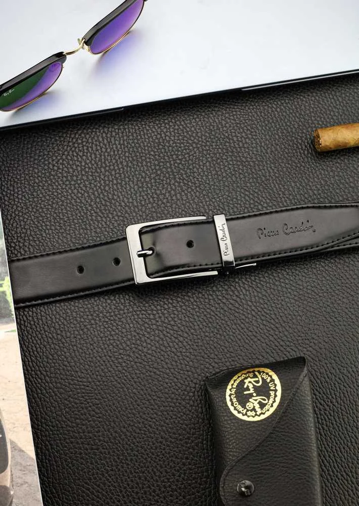 Vyriškas rinkinys Pierre Cardin: odinė piniginė ir dvipusis diržas, juodas/rudas 75T8806BR