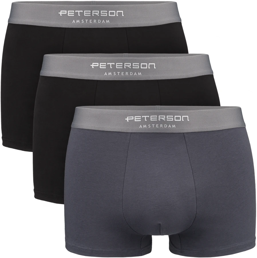 Vyriškos medvilninės bokserės „Peterson“, 3 porų rinkinys, dydis M, juodos ir pilkos spalvos