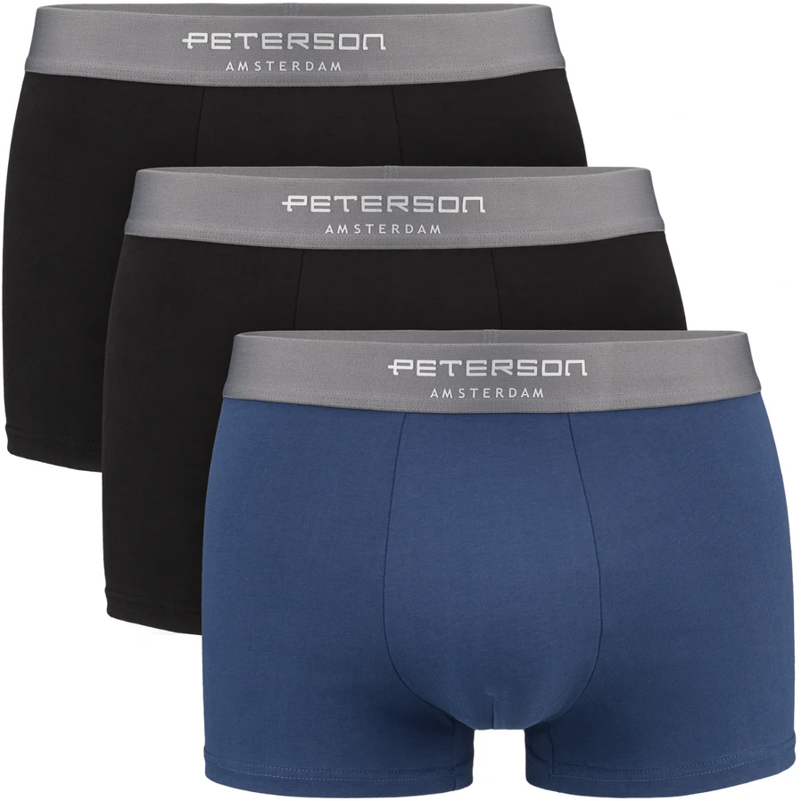 Vyriškos medvilninės bokserės „Peterson“, 3 porų rinkinys, juodos ir tamsiai mėlynos, dydis L