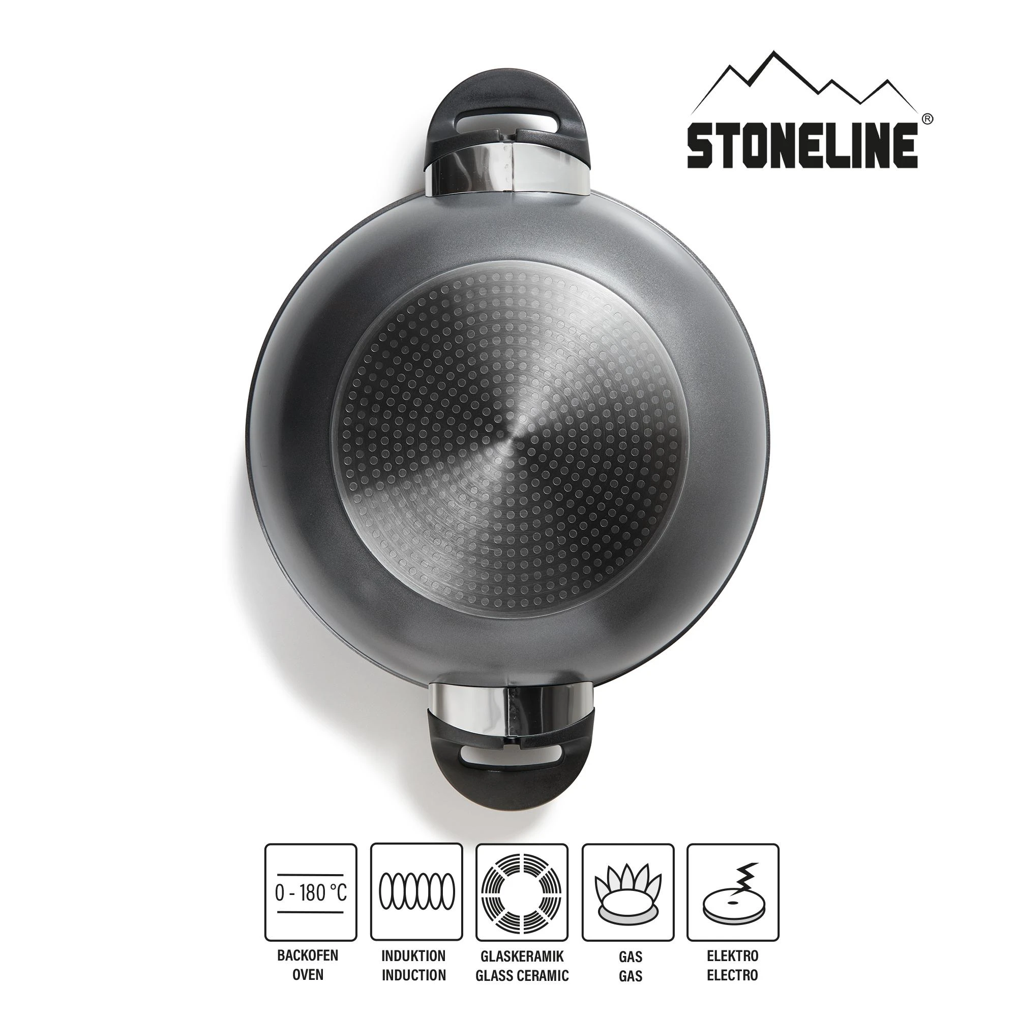 Stoneline Future pan 14868 Wok, Diameter 32 cm, Suitable for induction hob, Lid included, Fixed handle, Anthracite